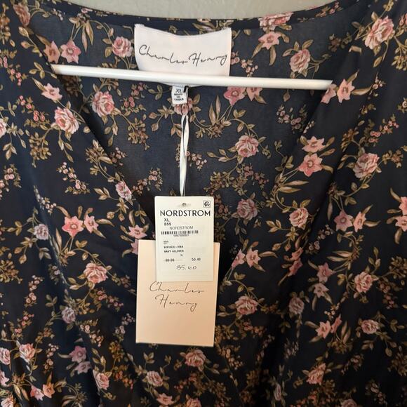 NWT CHARLES HENRY Navy Blue Floral Mini Dress Size XL Long Sleeve Cocktail - Picture 5 of 6